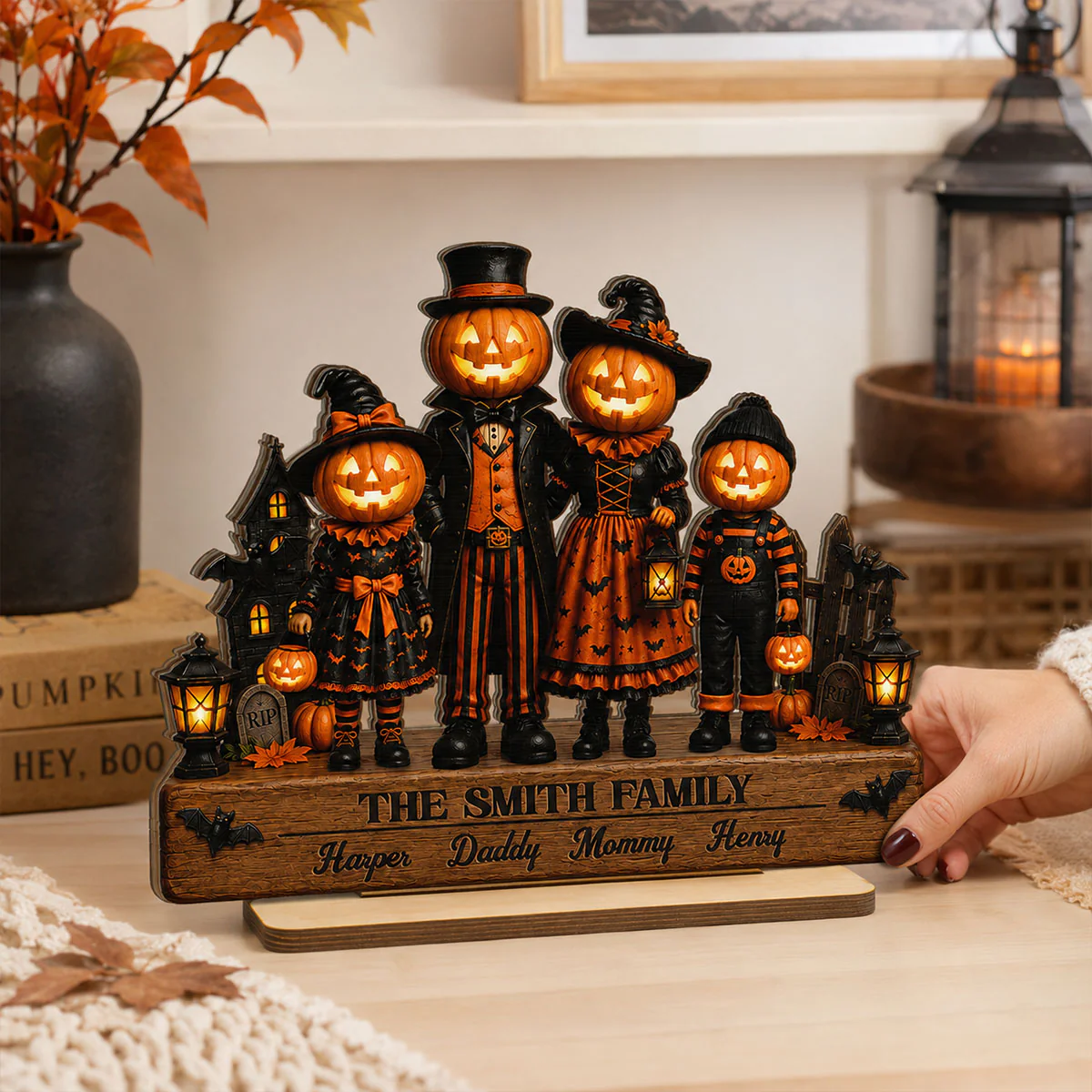 Halloween Jack-o'-lantern Family 2D Flat - Personalized Wooden Plaque - Image 2