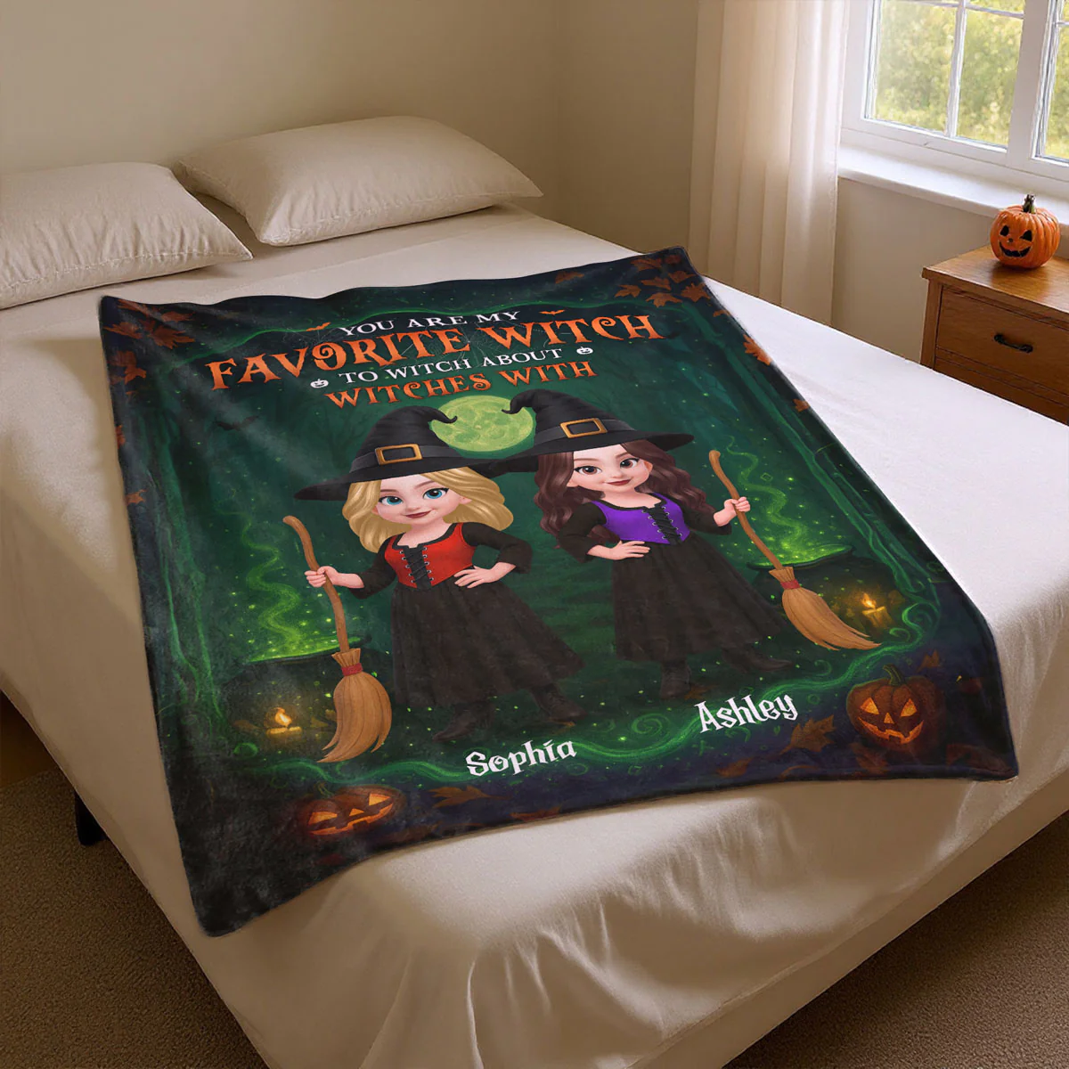 Halloween Magical Theme Witches Besties Personalized Fleece Blanket - Image 4