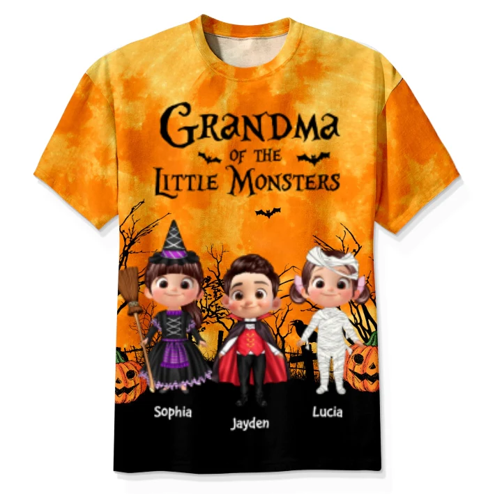 Halloween Mommy Daddy Grandma Grandpa Of The Little Monsters Cute Cartoon Kids Personalized 3D Shirt - Image 8