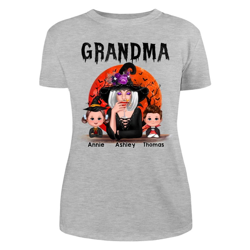 Halloween Moon Grandma Mom Witch With GrandKids Personalized Shirt - Image 10