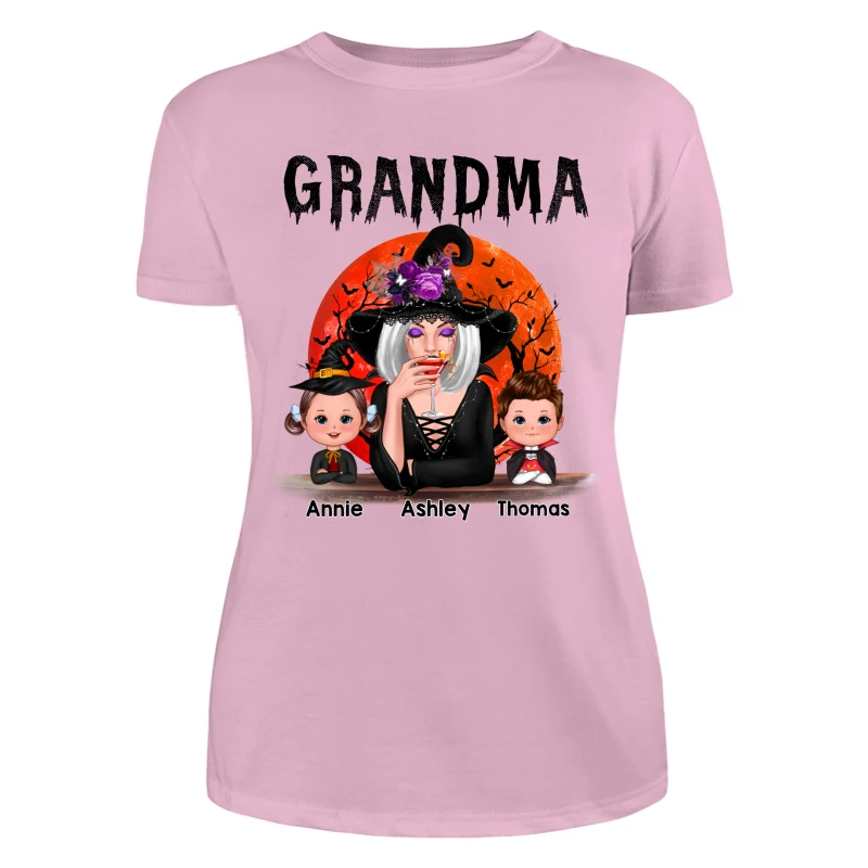 Halloween Moon Grandma Mom Witch With GrandKids Personalized Shirt - Image 11