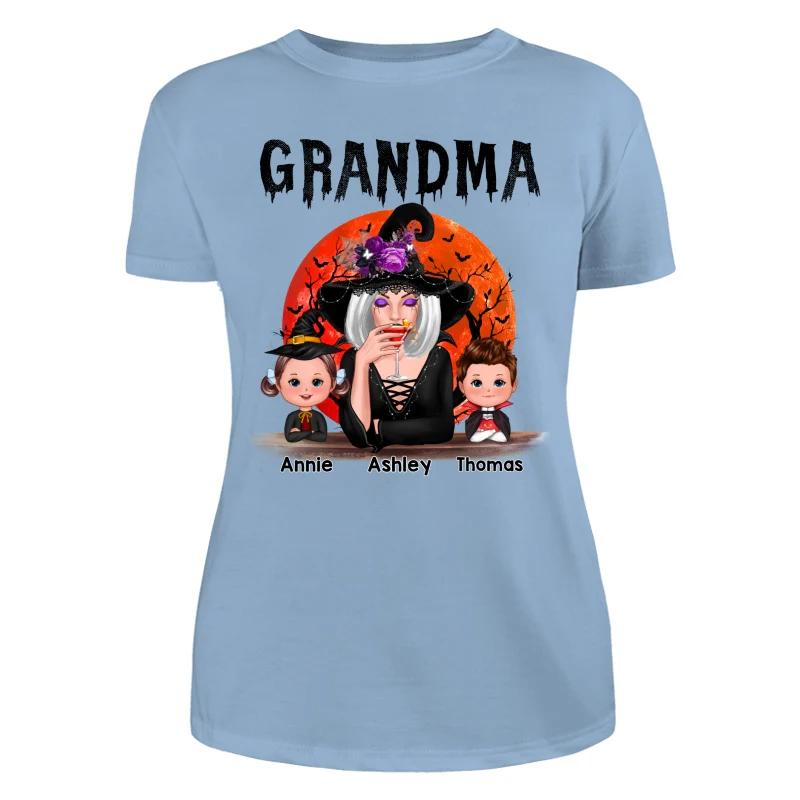 Halloween Moon Grandma Mom Witch With GrandKids Personalized Shirt - Image 12