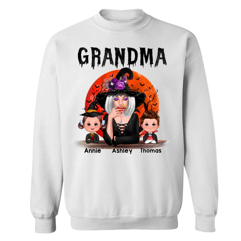 Halloween Moon Grandma Mom Witch With GrandKids Personalized Shirt - Image 17