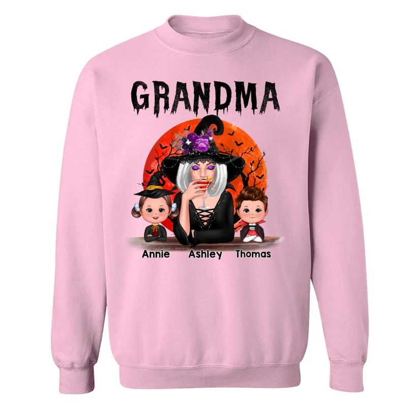 Halloween Moon Grandma Mom Witch With GrandKids Personalized Shirt - Image 19