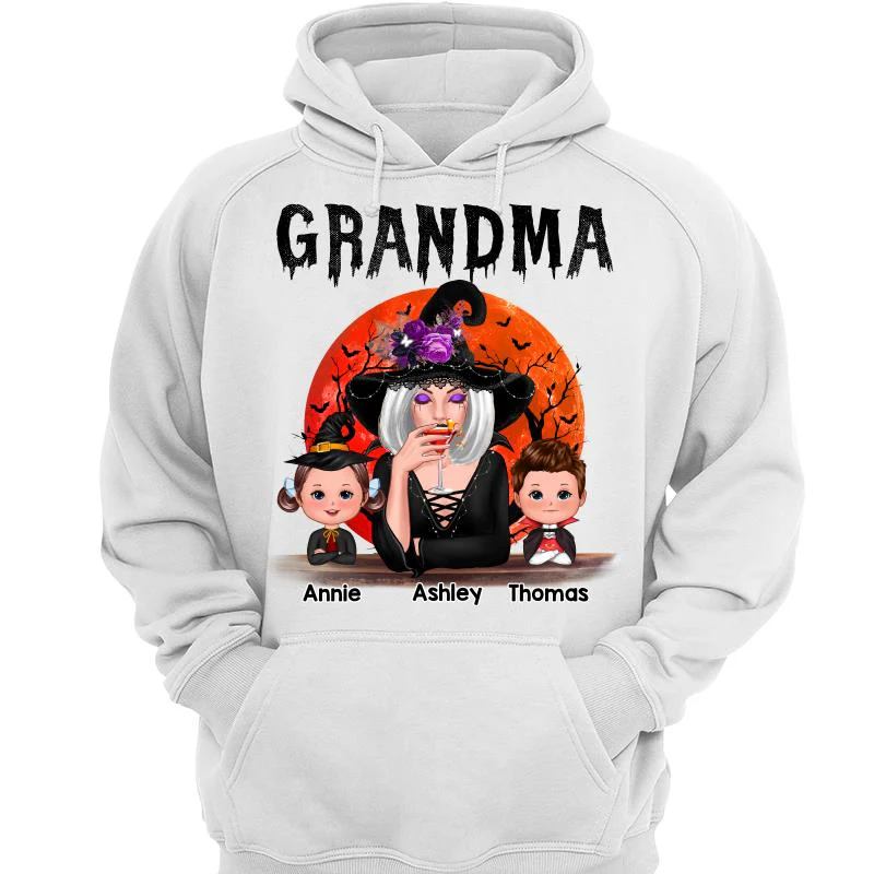 Halloween Moon Grandma Mom Witch With GrandKids Personalized Shirt - Image 3