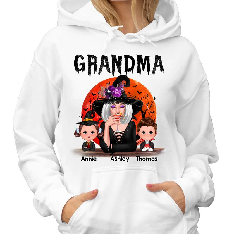 Halloween Moon Grandma Mom Witch With GrandKids Personalized Shirt - Image 4