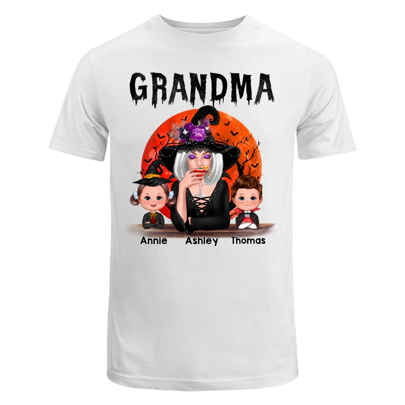Halloween Moon Grandma Mom Witch With GrandKids Personalized Shirt - Image 5