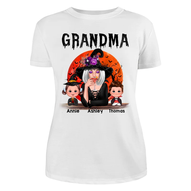 Halloween Moon Grandma Mom Witch With GrandKids Personalized Shirt - Image 9