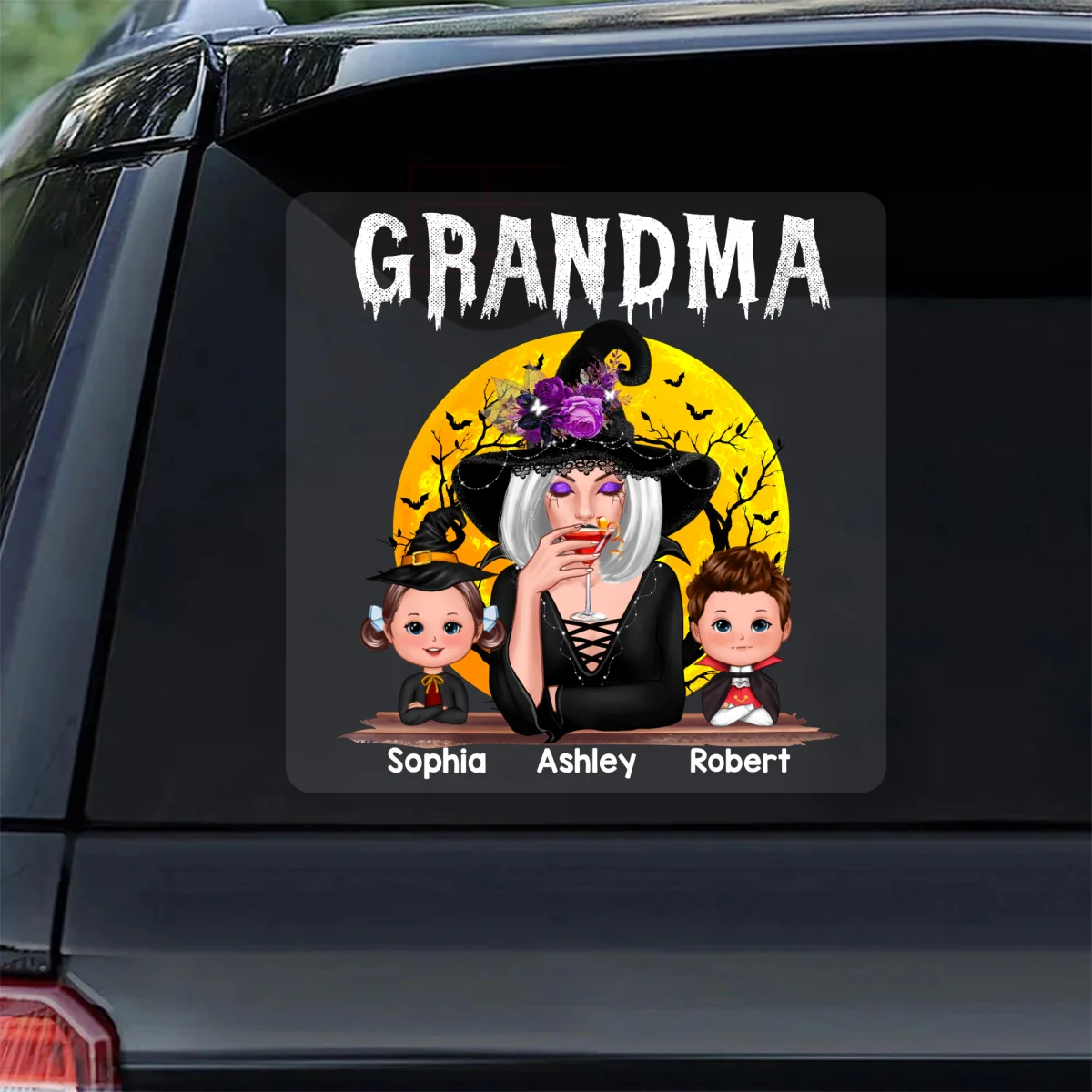 Halloween Moon Grandma Mom Witch With GrandKids Personalized Decal, Halloween Decoration - Image 10