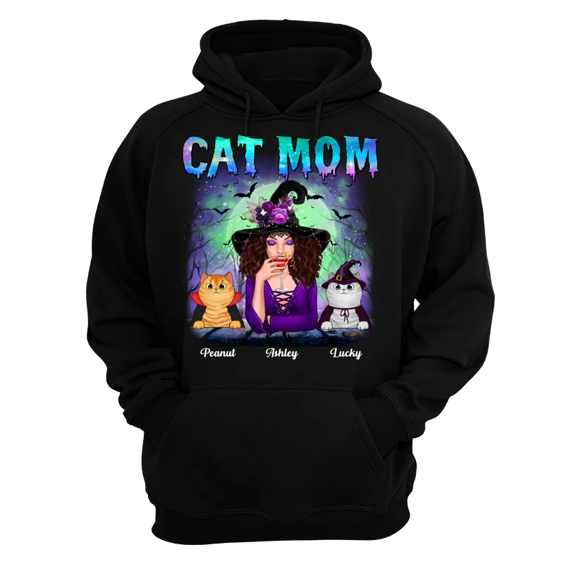 Halloween Neon Green And Purple Cat Mom Witch Personalized Shirt - Image 11
