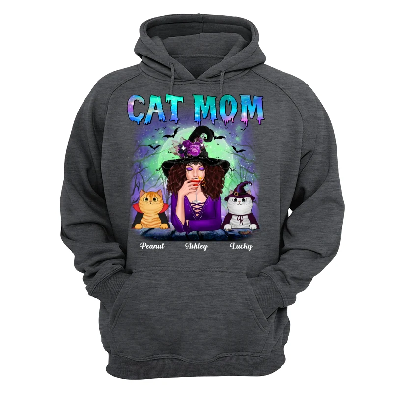 Halloween Neon Green And Purple Cat Mom Witch Personalized Shirt - Image 13