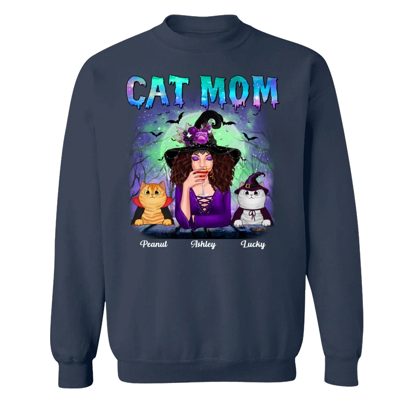 Halloween Neon Green And Purple Cat Mom Witch Personalized Shirt - Image 15