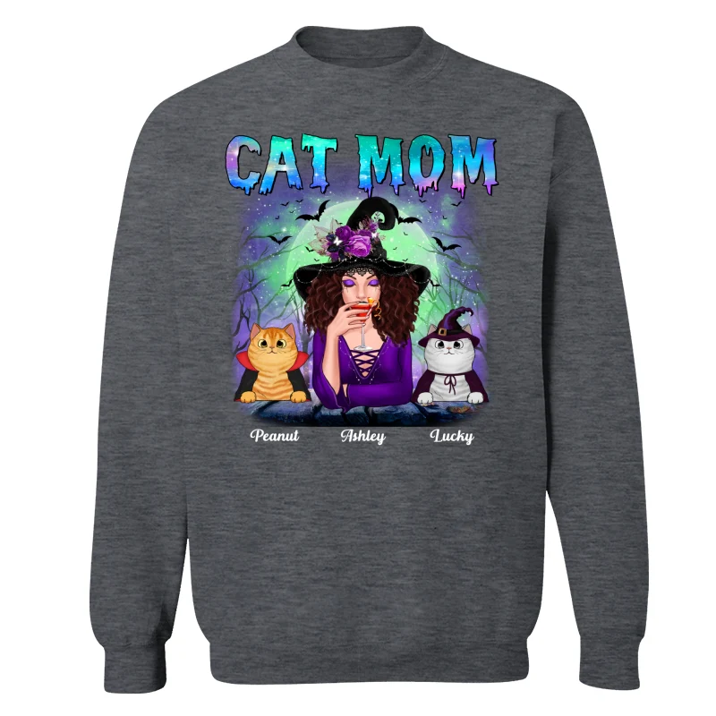 Halloween Neon Green And Purple Cat Mom Witch Personalized Shirt - Image 16