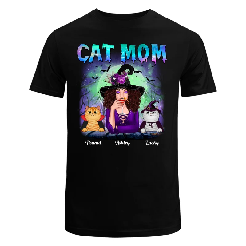 Halloween Neon Green And Purple Cat Mom Witch Personalized Shirt - Image 5