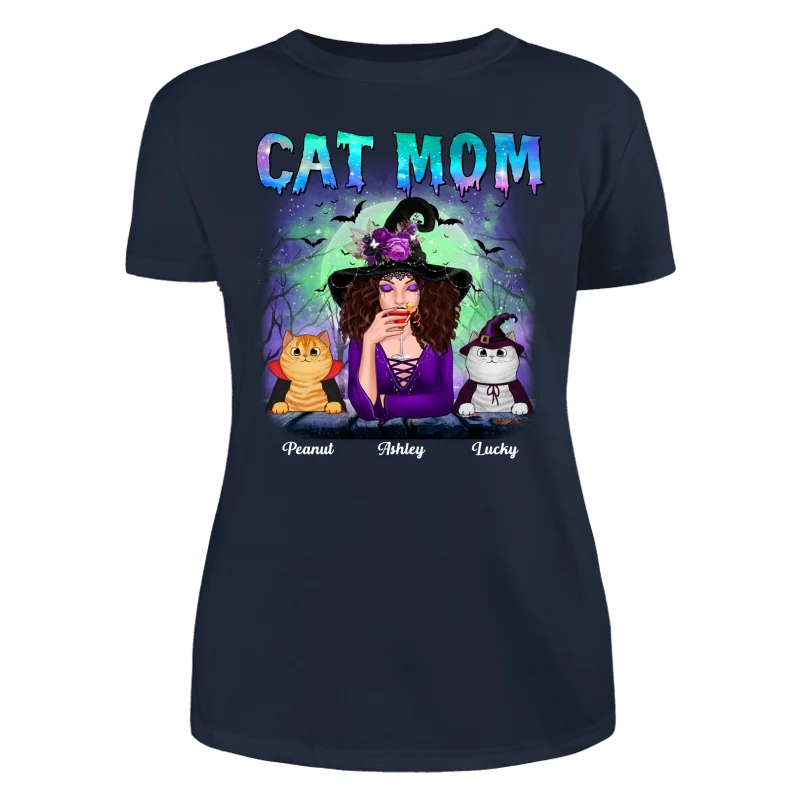Halloween Neon Green And Purple Cat Mom Witch Personalized Shirt - Image 9