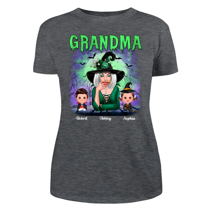 Halloween Neon Green And Purple Grandma With Grandkids Personalized Shirt - Image 10