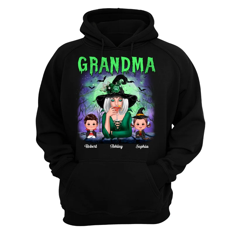 Halloween Neon Green And Purple Grandma With Grandkids Personalized Shirt - Image 11