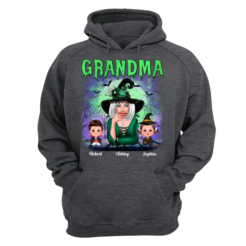 Halloween Neon Green And Purple Grandma With Grandkids Personalized Shirt - Image 13