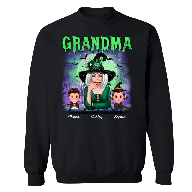 Halloween Neon Green And Purple Grandma With Grandkids Personalized Shirt - Image 14