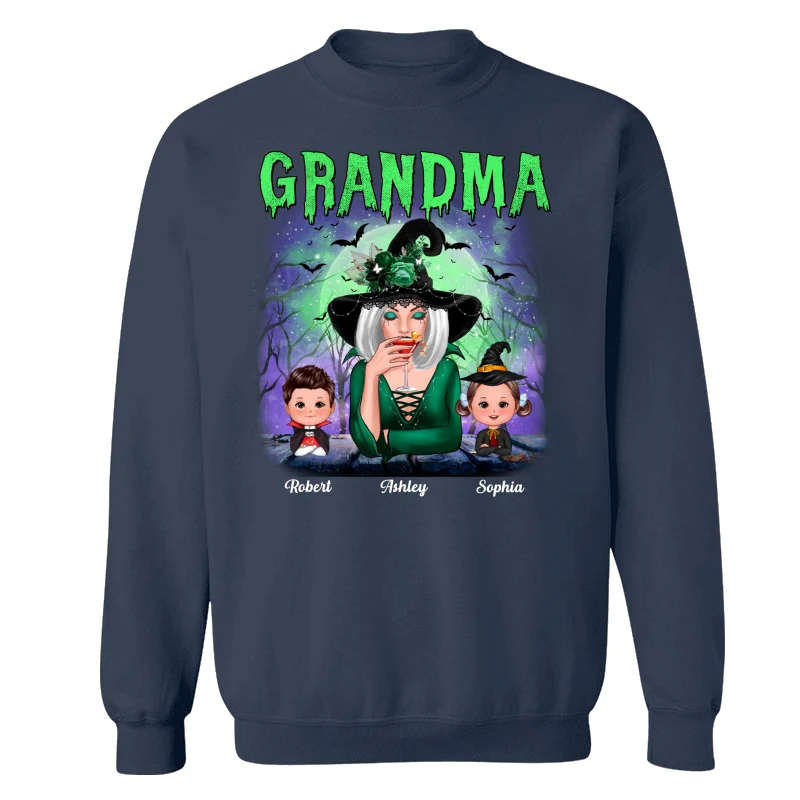 Halloween Neon Green And Purple Grandma With Grandkids Personalized Shirt - Image 15