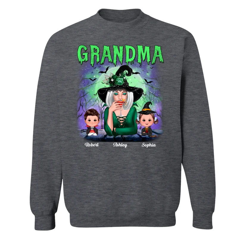 Halloween Neon Green And Purple Grandma With Grandkids Personalized Shirt - Image 16