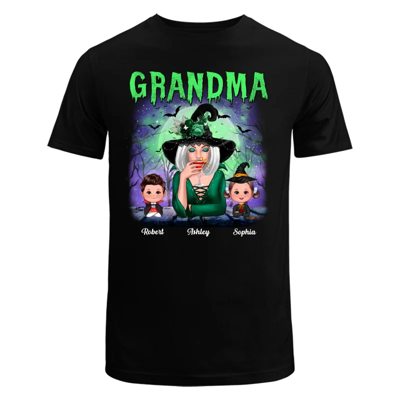 Halloween Neon Green And Purple Grandma With Grandkids Personalized Shirt - Image 5