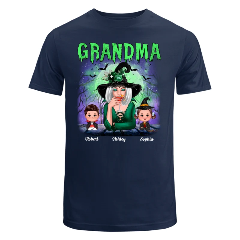 Halloween Neon Green And Purple Grandma With Grandkids Personalized Shirt - Image 6