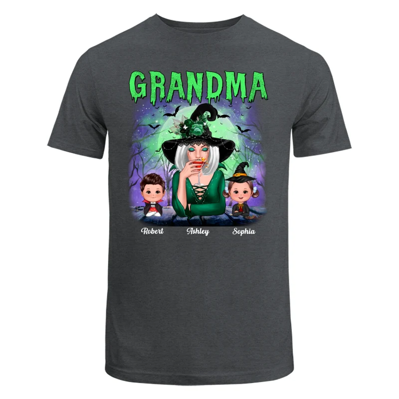 Halloween Neon Green And Purple Grandma With Grandkids Personalized Shirt - Image 7