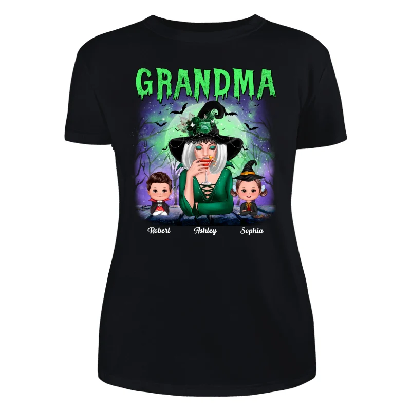 Halloween Neon Green And Purple Grandma With Grandkids Personalized Shirt - Image 8