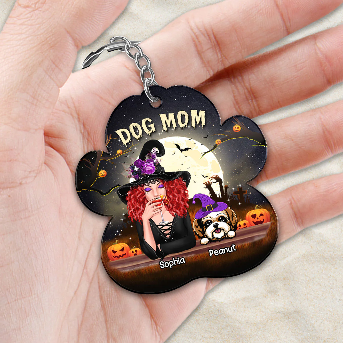 Halloween Night Dog Mom Witch Personalized Acrylic Keychain - Image 2