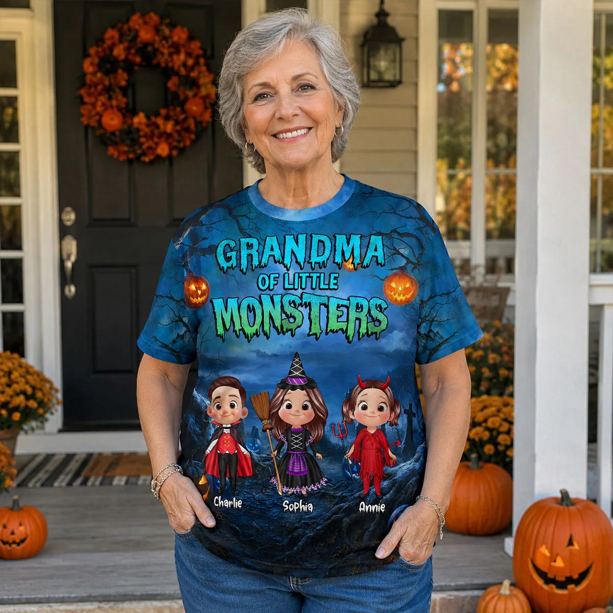 Halloween Night Grandma Grandkids Little Monsters - Personalized Shirt - Halloween Gift For Grandma - Image 2
