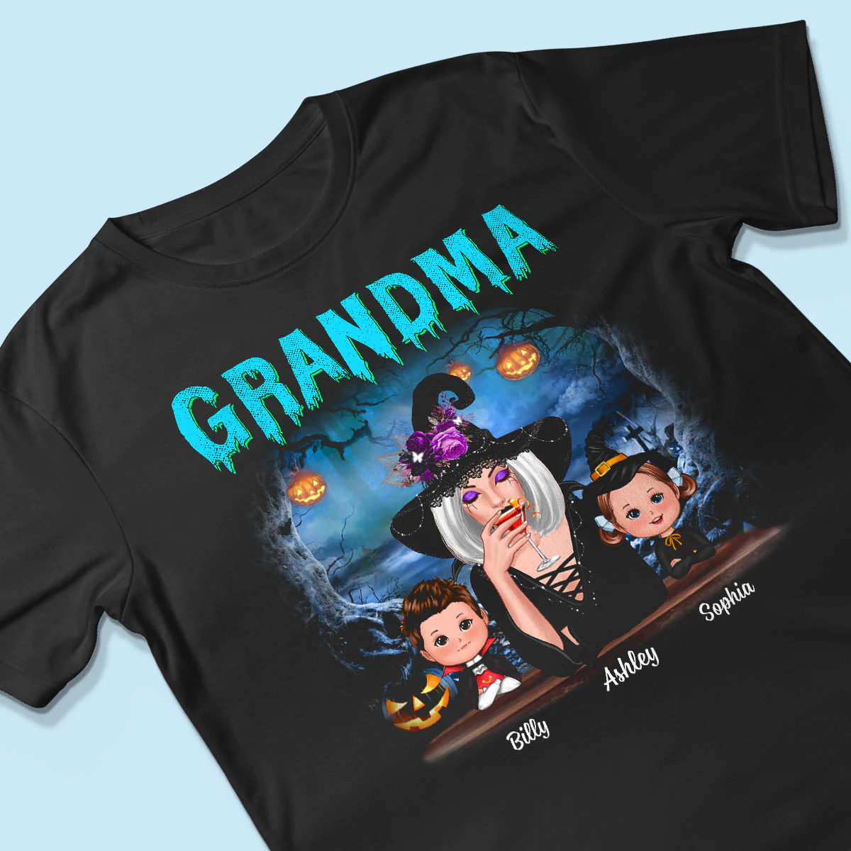 Halloween Night Grandma Witch And Kids Personalized Shirt - Image 3