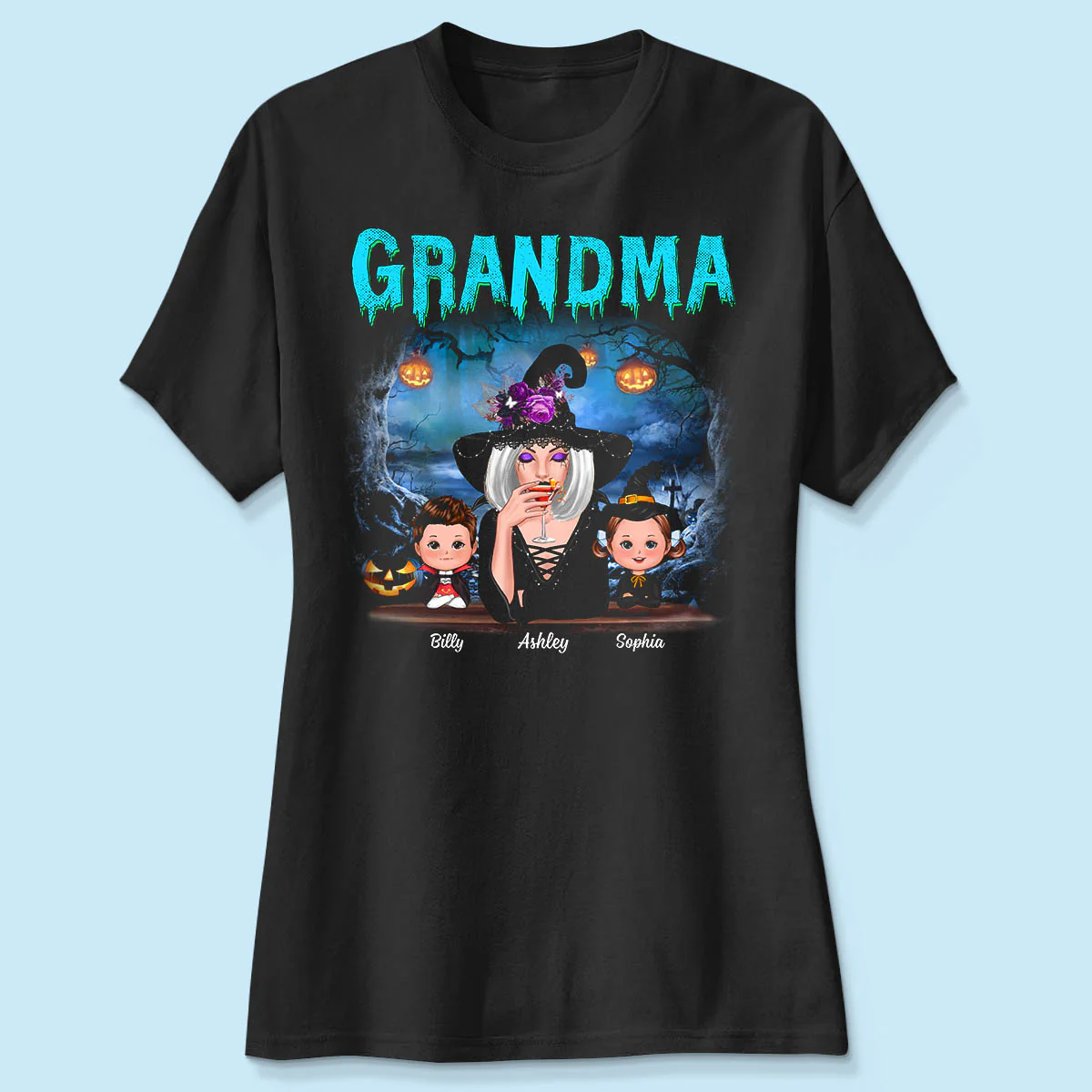 Halloween Night Grandma Witch And Kids Personalized Shirt - Image 4