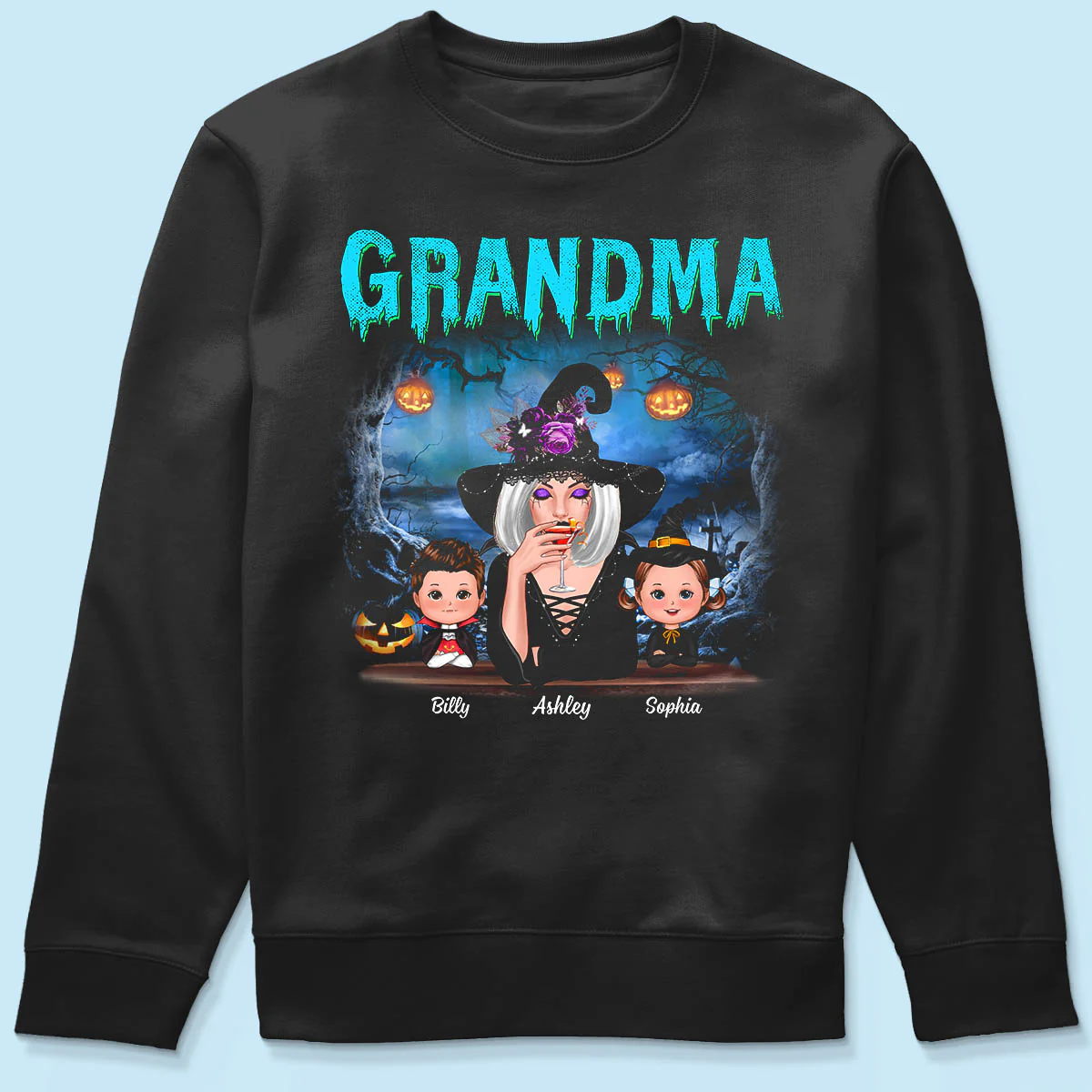 Halloween Night Grandma Witch And Kids Personalized Shirt - Image 6