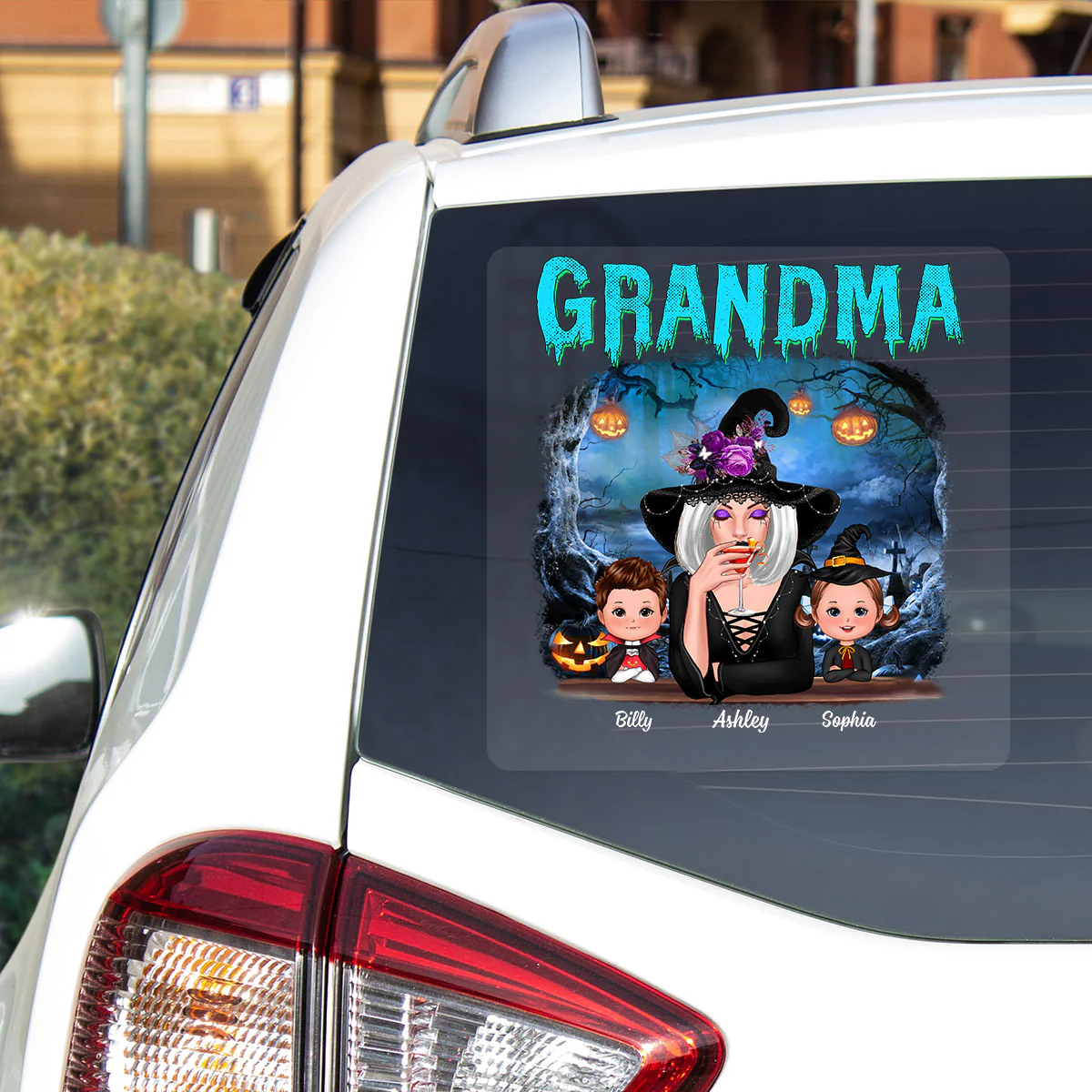 Halloween Night Grandma Witch And Grandkids Personalized Decal, Halloween Decor - Image 4