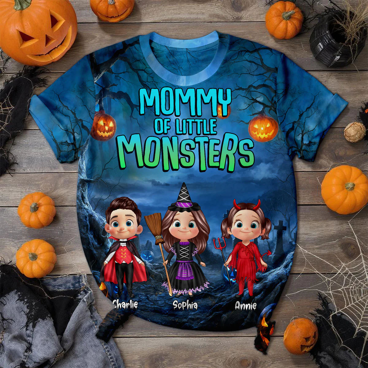 Halloween Night Mommy Daddy Grandma Grandpa Of The Little Monsters Cute Cartoon Kids Personalized 3D Shirt