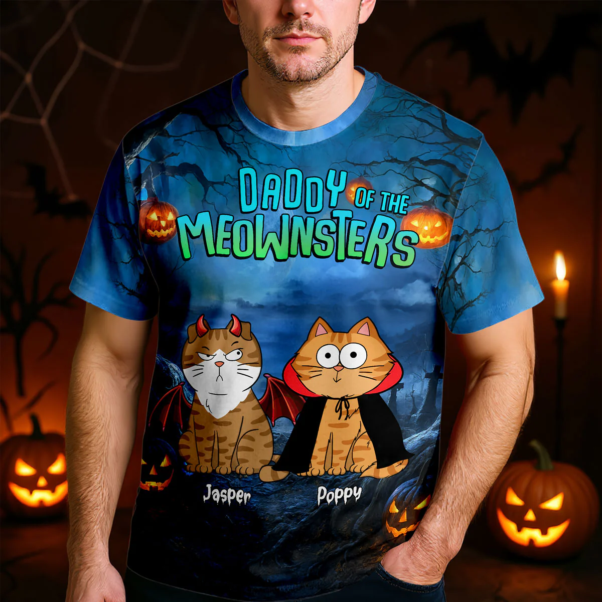 Halloween Night Mommy Daddy Of The Monsters Cats Personalized Shirt, Spooky Halloween Costume For Cat Lovers - Image 3