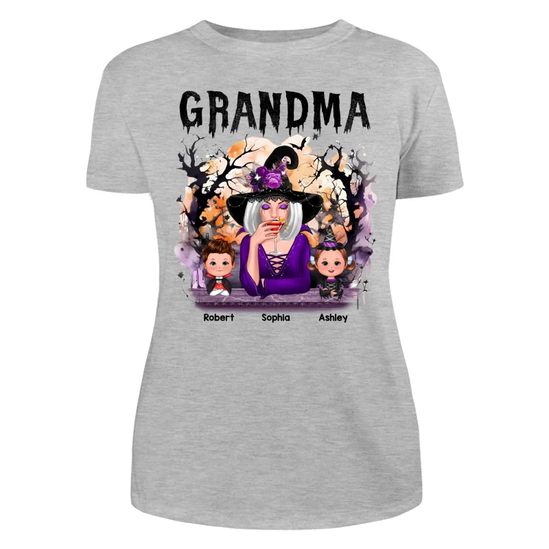 Halloween Orange Purple Dripping Grandma & Grandkids Personalized Shirt - Image 10