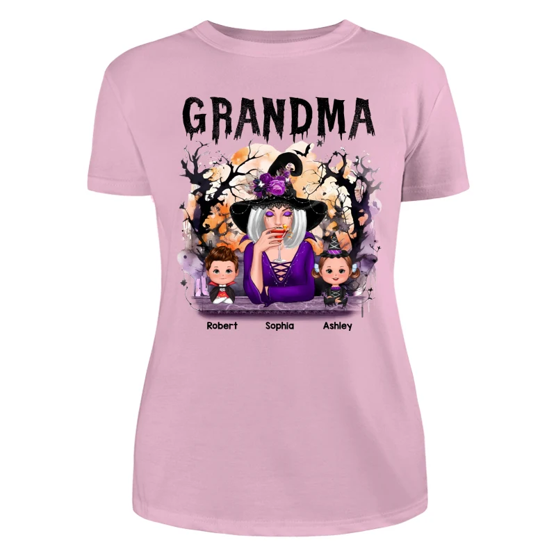 Halloween Orange Purple Dripping Grandma & Grandkids Personalized Shirt - Image 11