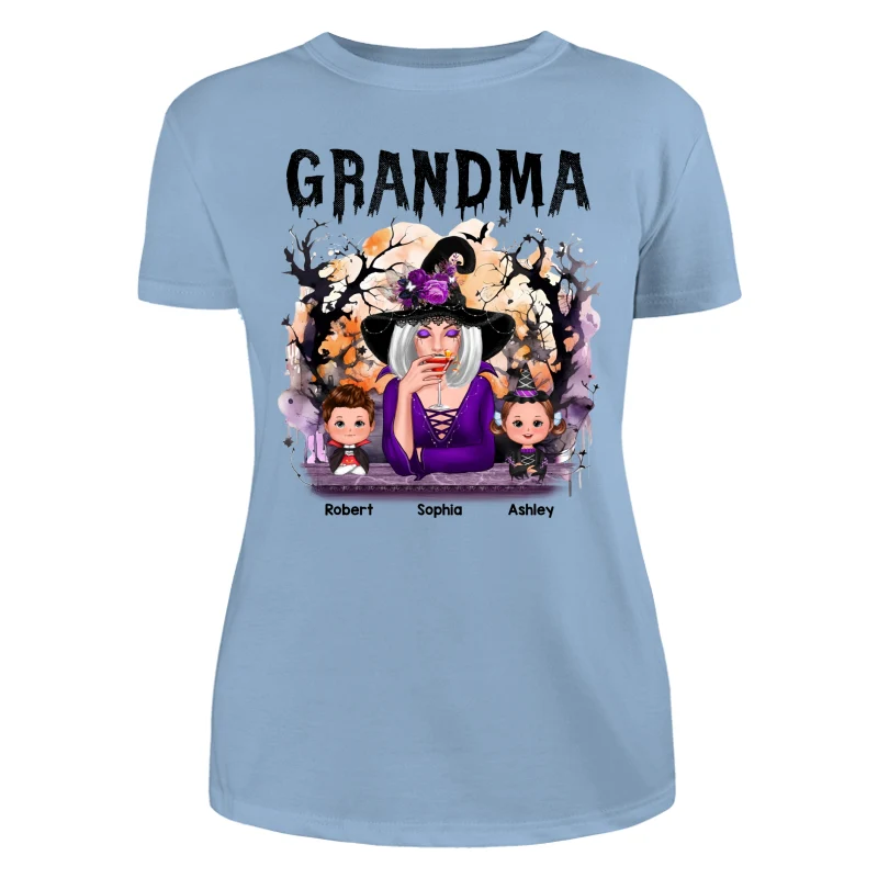 Halloween Orange Purple Dripping Grandma & Grandkids Personalized Shirt - Image 12