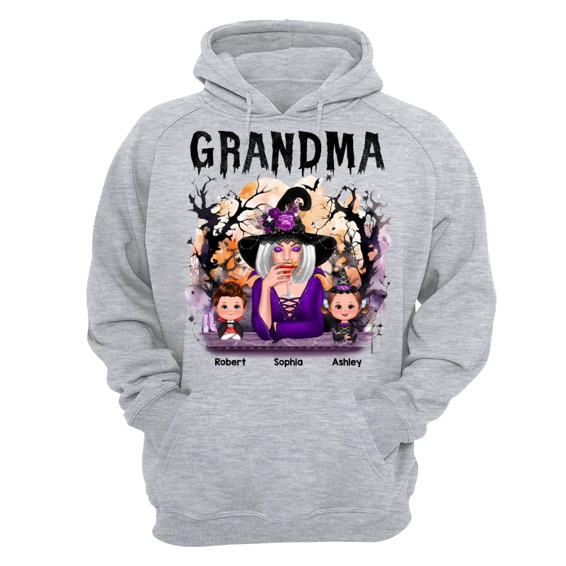 Halloween Orange Purple Dripping Grandma & Grandkids Personalized Shirt - Image 14
