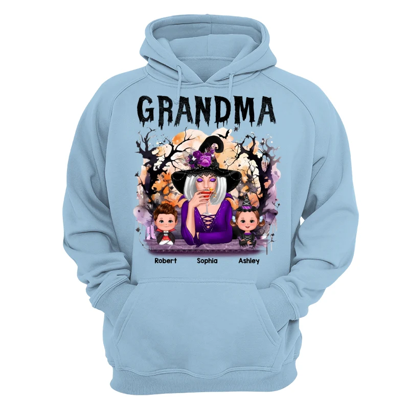 Halloween Orange Purple Dripping Grandma & Grandkids Personalized Shirt - Image 16