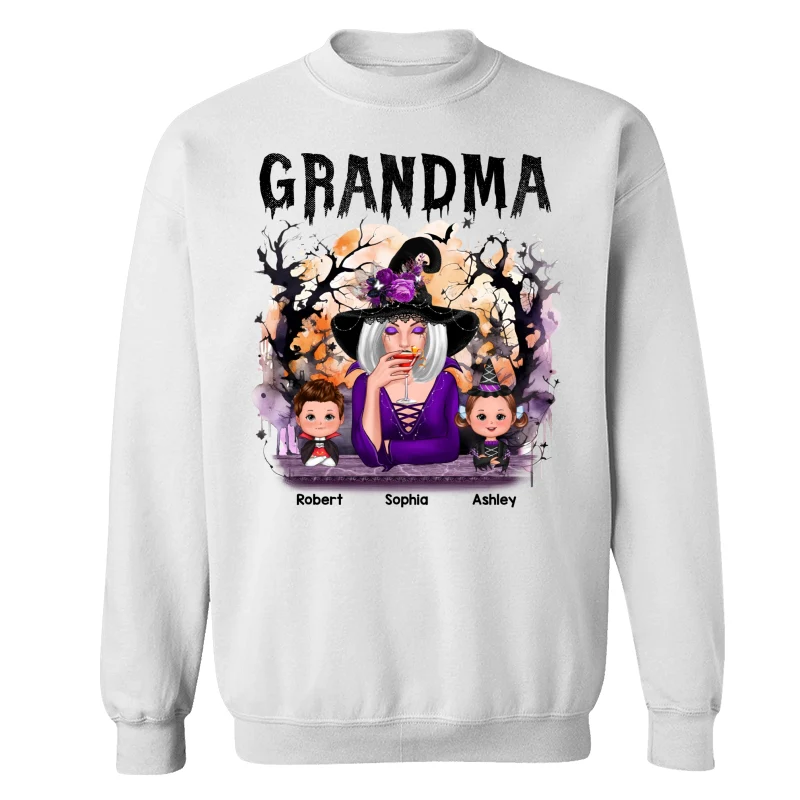 Halloween Orange Purple Dripping Grandma & Grandkids Personalized Shirt - Image 17
