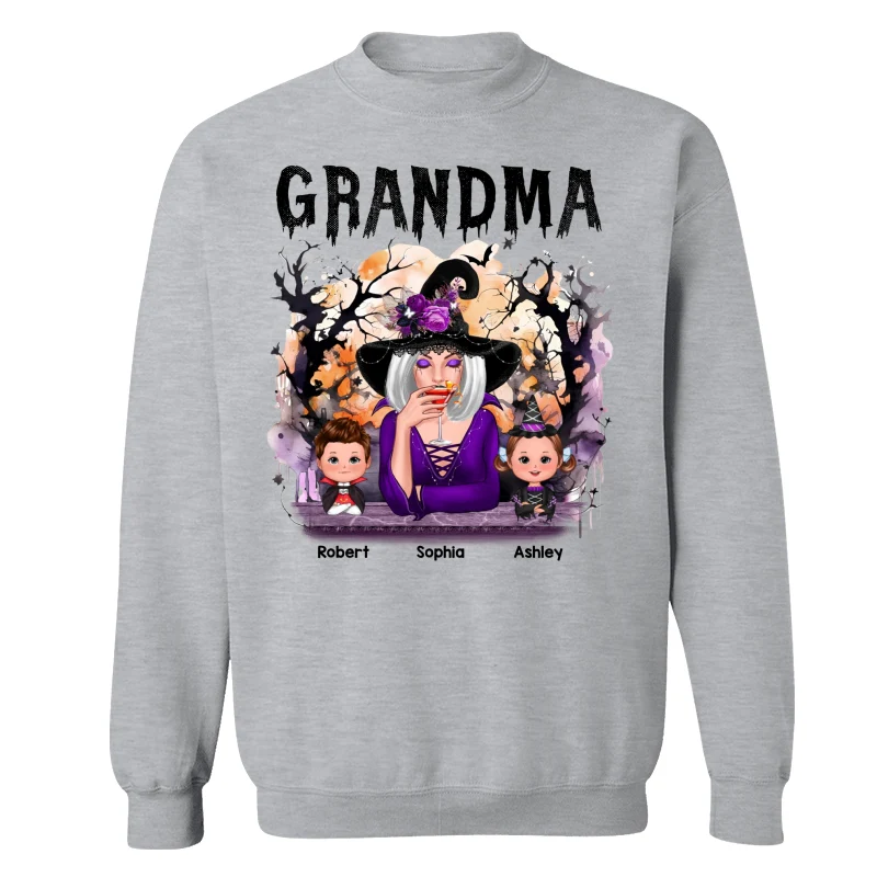 Halloween Orange Purple Dripping Grandma & Grandkids Personalized Shirt - Image 18