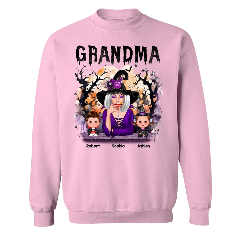 Halloween Orange Purple Dripping Grandma & Grandkids Personalized Shirt - Image 19