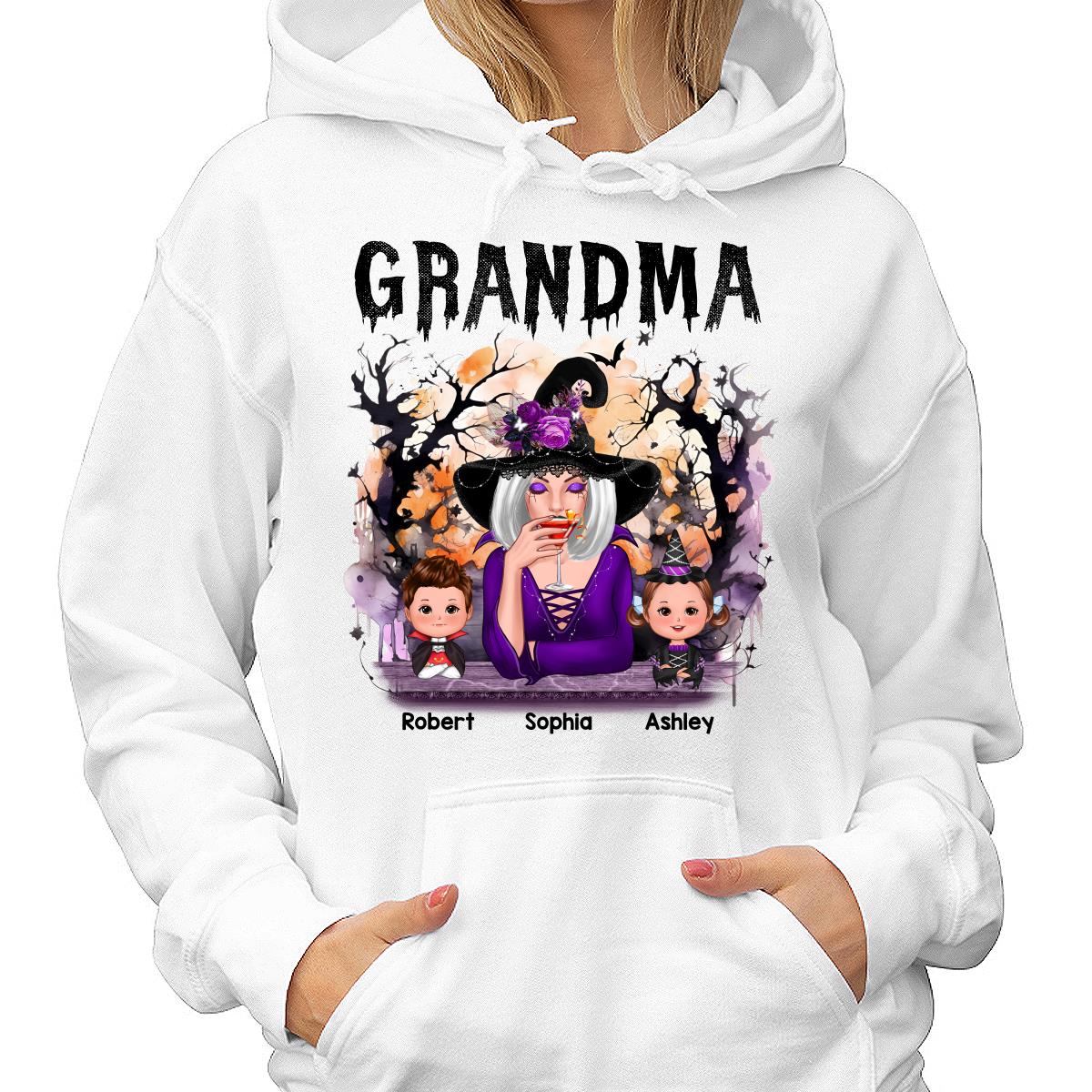 Halloween Orange Purple Dripping Grandma & Grandkids Personalized Shirt - Image 4