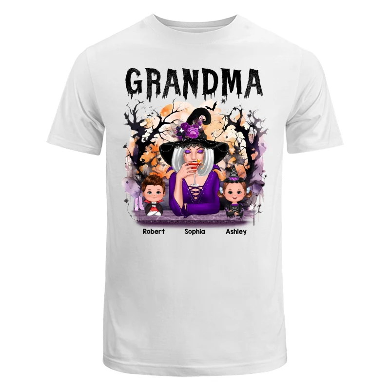 Halloween Orange Purple Dripping Grandma & Grandkids Personalized Shirt - Image 5
