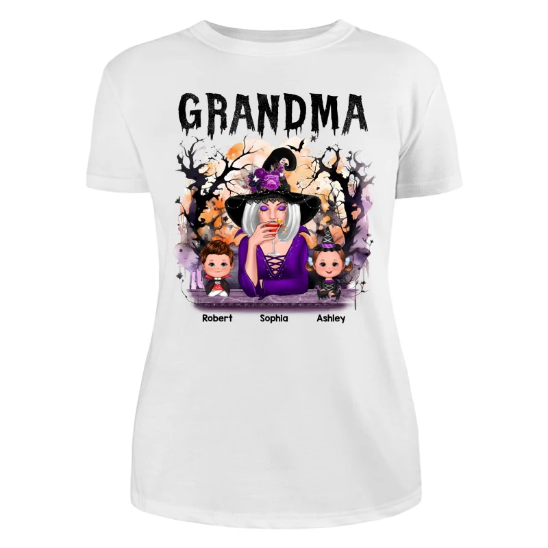 Halloween Orange Purple Dripping Grandma & Grandkids Personalized Shirt - Image 9