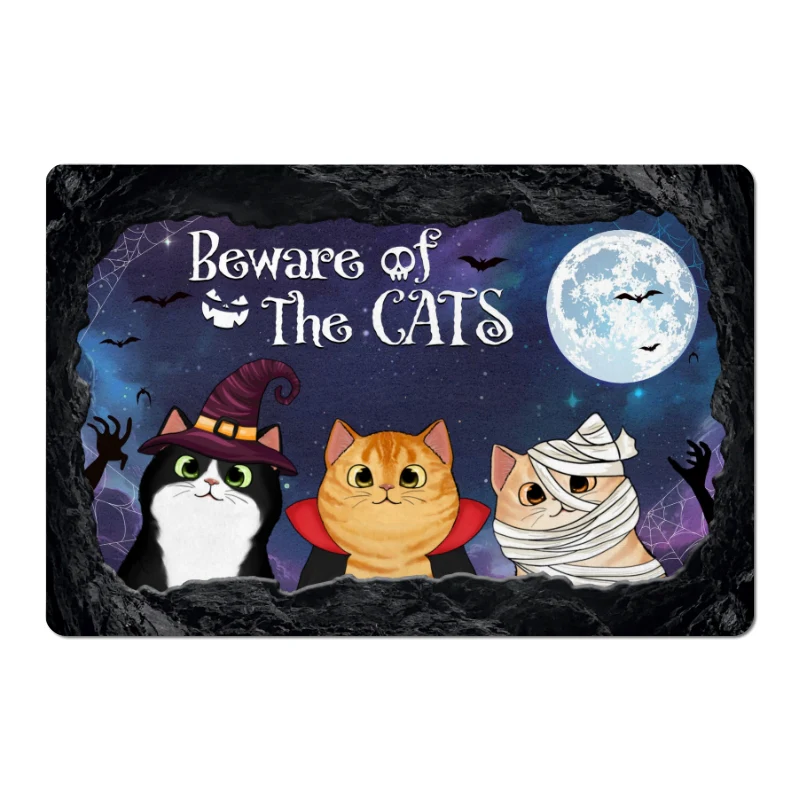 Halloween Peeking Cats From The Cave Mouth Personalized Doormat - Image 5