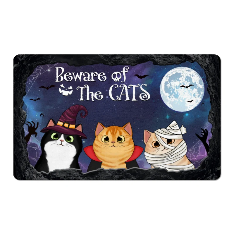 Halloween Peeking Cats From The Cave Mouth Personalized Doormat - Image 6